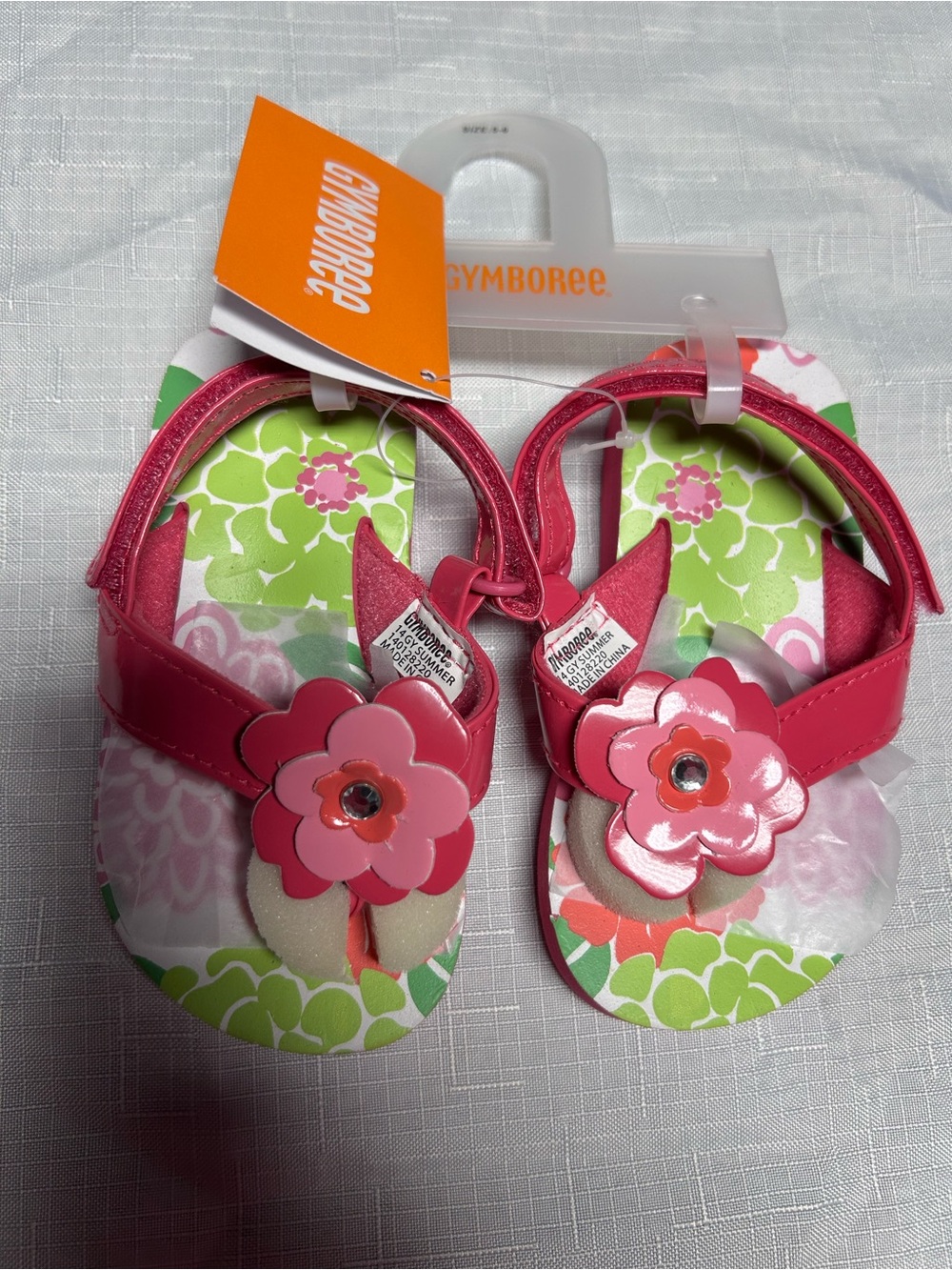 Gymboree Girl’s Floral Tropical Flip Flops Sandals Flower Applique Size 5/6